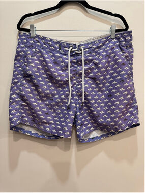 Le Shark Purple All-Over Shark Print Mens Swim Trunks Shorts Size M Summer